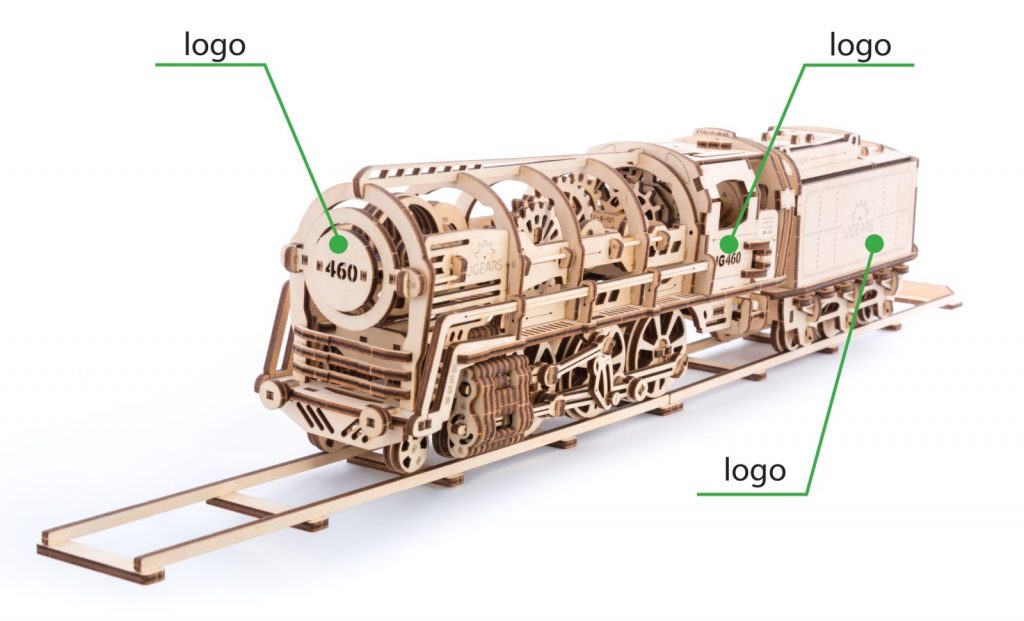 8 Ugears Steam Locomotive with Tender Branding Option