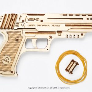 Pistolet Wolf-01-Ugears-puzzle 3d mécanique en bois