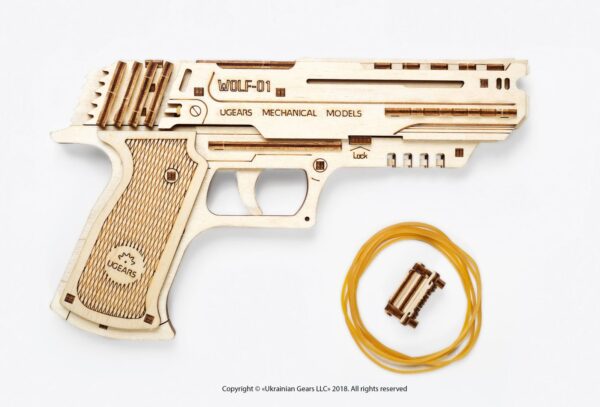 Pistolet Wolf-01  Ugears – Puzzle 3D en bois + 1