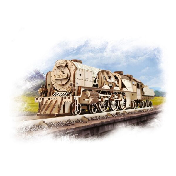 Locomotive V-Express Ugears – Puzzle 3d en bois + 5