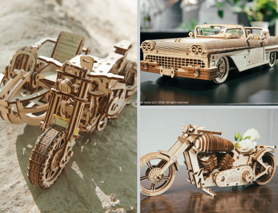 Maquette en bois voiture : Cabriolet VM-05, modèle mécanique